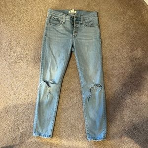 Madewell skinny jeans- frayed, light blue